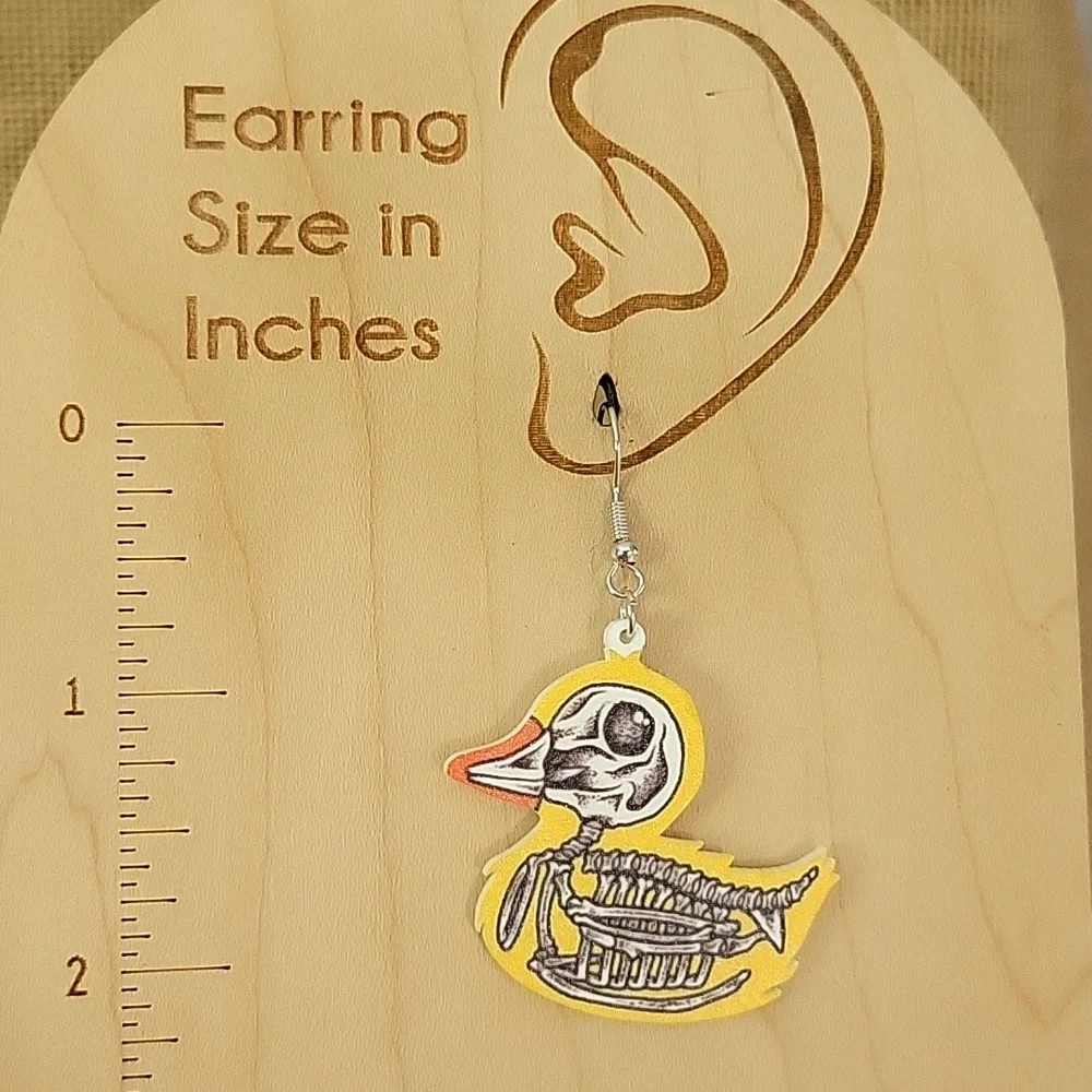 🔥LAST PAIR🔥 Rubber Duck Skeleton Drop Earrings - Picture 4 of 5
